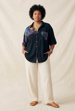 VTG 90s CM Shapes Abstract Colorblock Button Down Shirt 2XL Retro Art Teacher